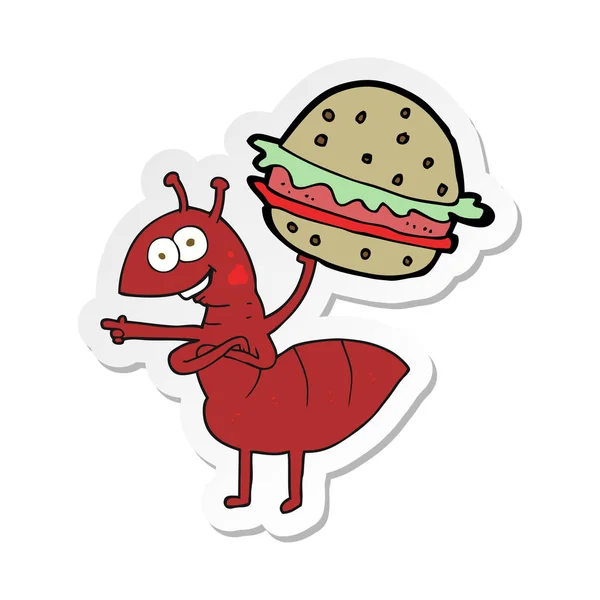 Sticker voor een tekenfilm ant uitvoering van voedsel — Stockvector