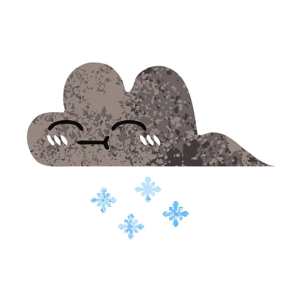 Desenho Animado Estilo Ilustração Retro Uma Nuvem Neve Tempestade — Vetor de Stock