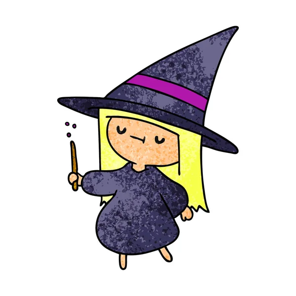 Ilustracja Kreskówka Teksturowanej Ładny Kawaii Dziewczyny Witch — Wektor stockowy