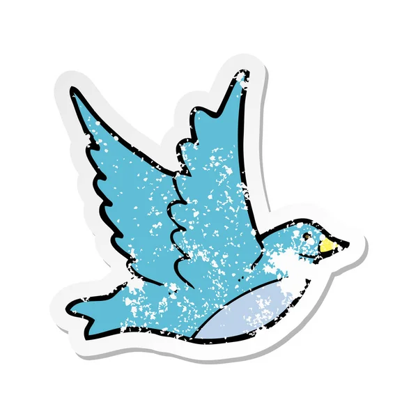 Etiqueta angustiada retro de um pássaro voador dos desenhos animados — Vetor de Stock