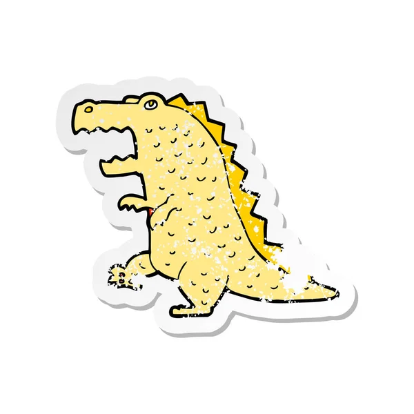 Retro Distressed Sticker Cartoon Dinosaur — Stock Vector