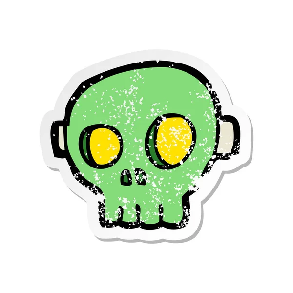 Retro Noodlijdende Sticker Van Een Cartoon Spooky Schedel Masker — Stockvector