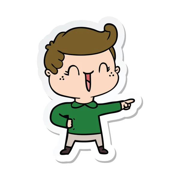 Autocollant d'un dessin animé riant garçon pointant — Image vectorielle