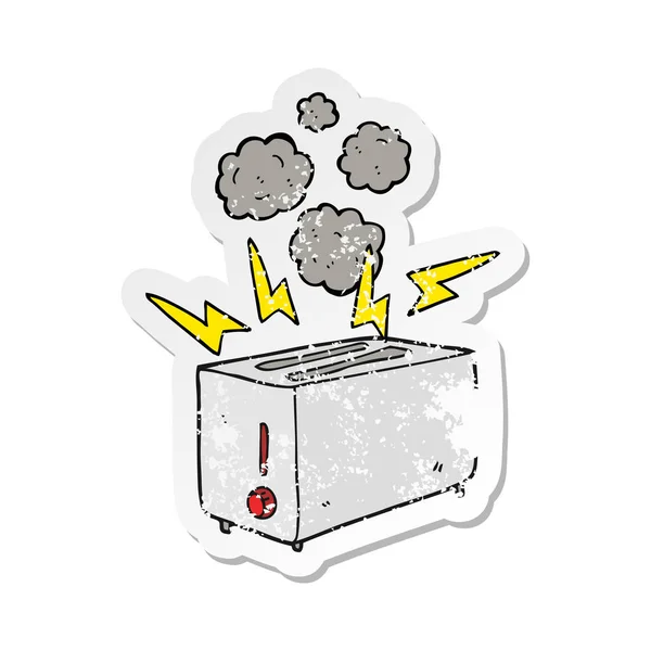 Retro noodlijdende sticker voor een tekenfilm defecte toaster — Stockvector