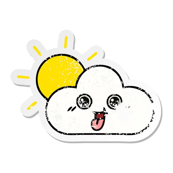 Distressed Sticker Cute Cartoon Sun Cloud — Stock Vector