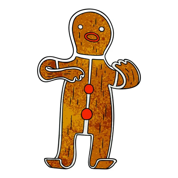 Hand Drawn Textured Cartoon Doodle Gingerbread Man — Stock Vector