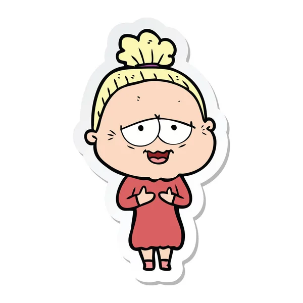 Sticker Van Een Cartoon Gelukkig Oude Dame — Stockvector