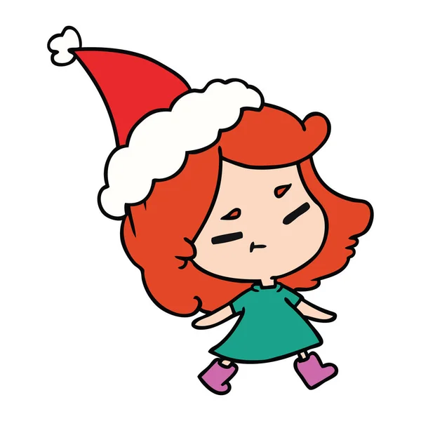 Dibujos Animados Navidad Dibujados Mano Chica Kawaii — Vector de stock