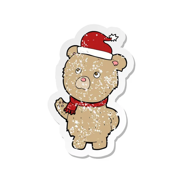 Retro distressed sticker of a cartoon christmas teddy bear — Stock Vector