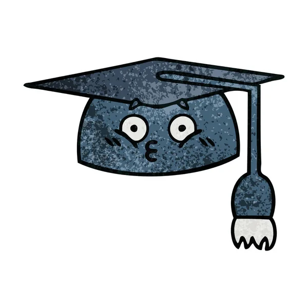 卒業帽子のレトロなグランジ テクスチャ漫画 — ストックベクタ
