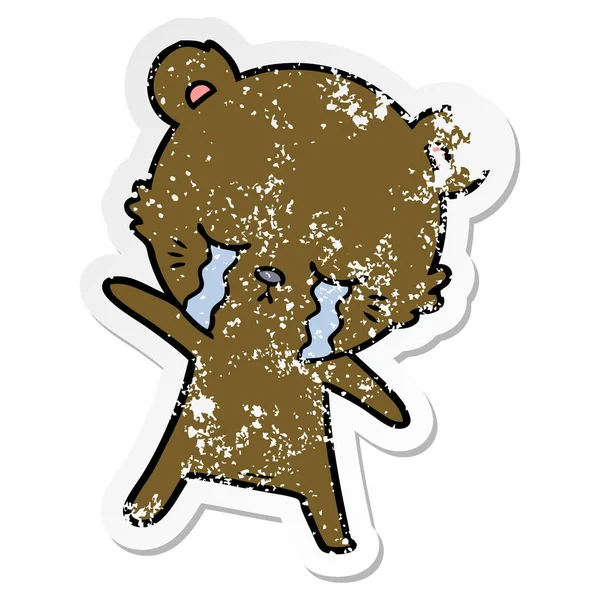 Distressed sticker of a crying cartoon bear — Stock Vector