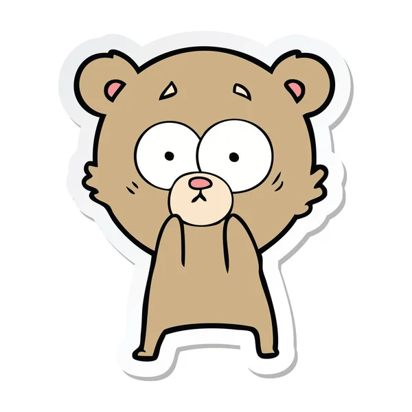 Etiqueta Desenho Animado Urso Ansioso — Vetor de Stock