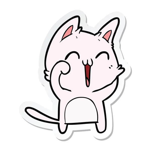 Pegatina de un gato de dibujos animados feliz maullando — Archivo Imágenes Vectoriales