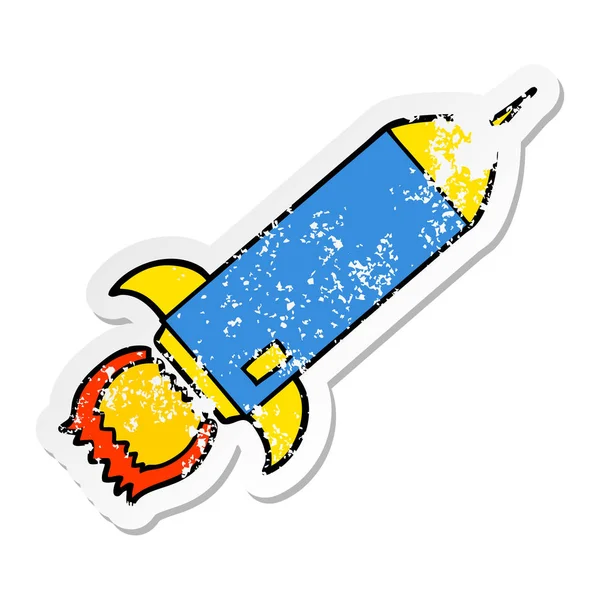 Verontruste Sticker Van Een Cartoon Raket — Stockvector