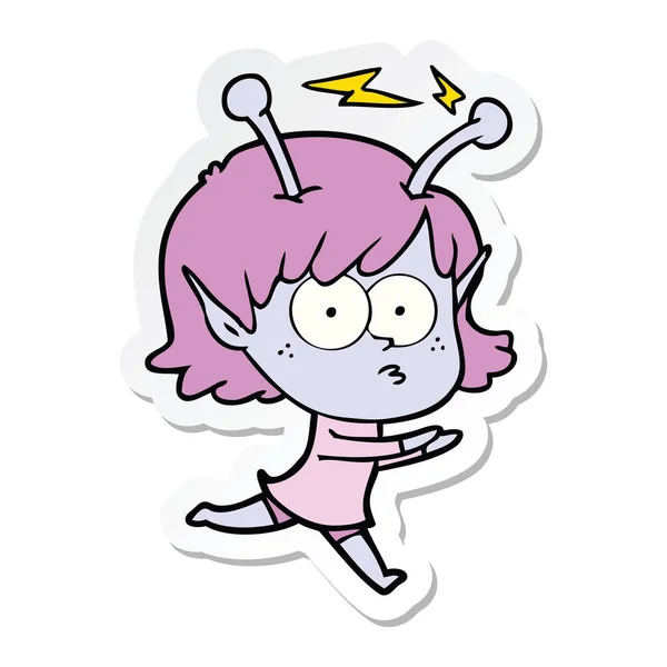 Sticker Cartoon Alien Girl — Stock Vector