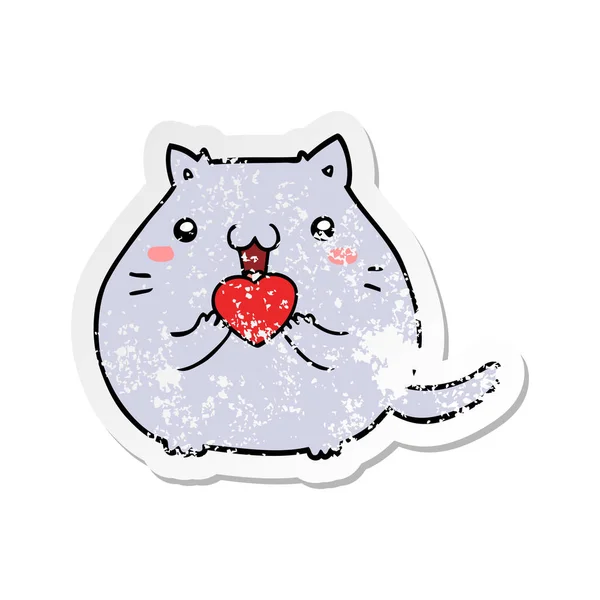 Nödställda klistermärke av en gullig tecknad katt i kärlek — Stock vektor