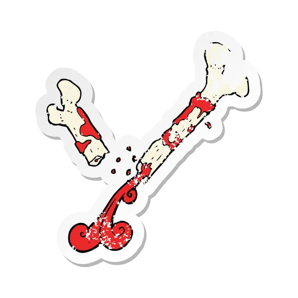 Retro Distressed Sticker Gross Broken Bone Cartoon — Stock Vector