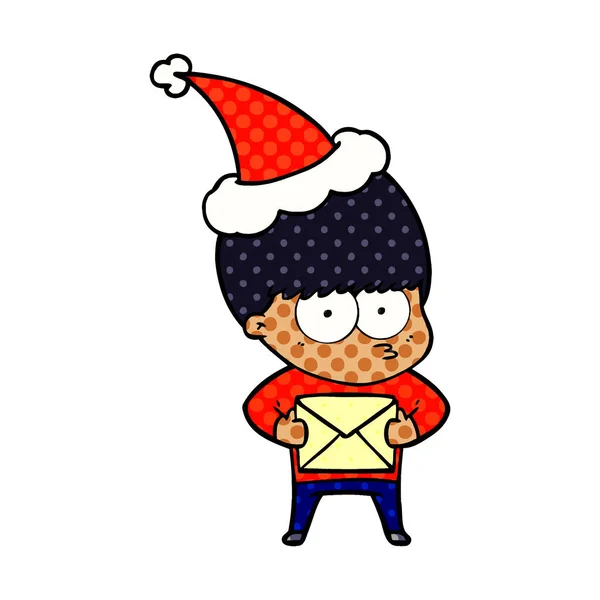 Nervioso Dibujado Mano Historieta Estilo Ilustración Niño Con Sombrero Santa — Vector de stock