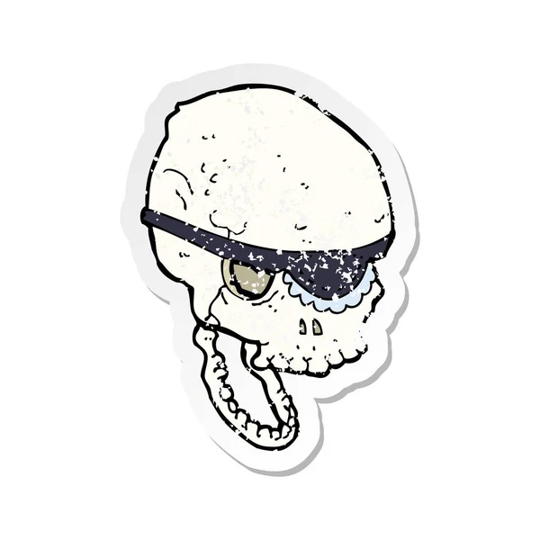 Retro Distressed Sticker Cartoon Spooky Skull Eye Patch — Stock Vector