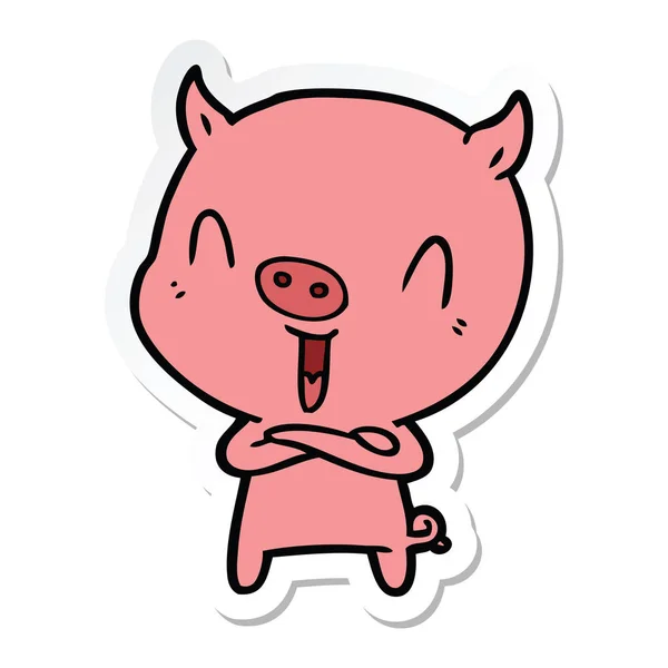 Aufkleber Eines Glücklichen Cartoon Schweins — Stockvektor