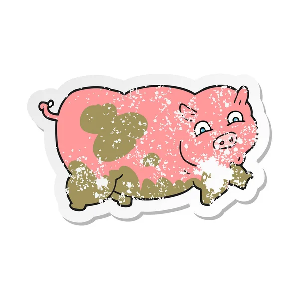 Retro distressed sticker of a cartoon pig — Stock Vector