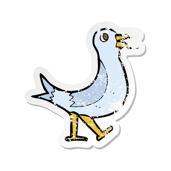 Pegatina retro angustiado de un pájaro caminante de dibujos animados — Vector de stock