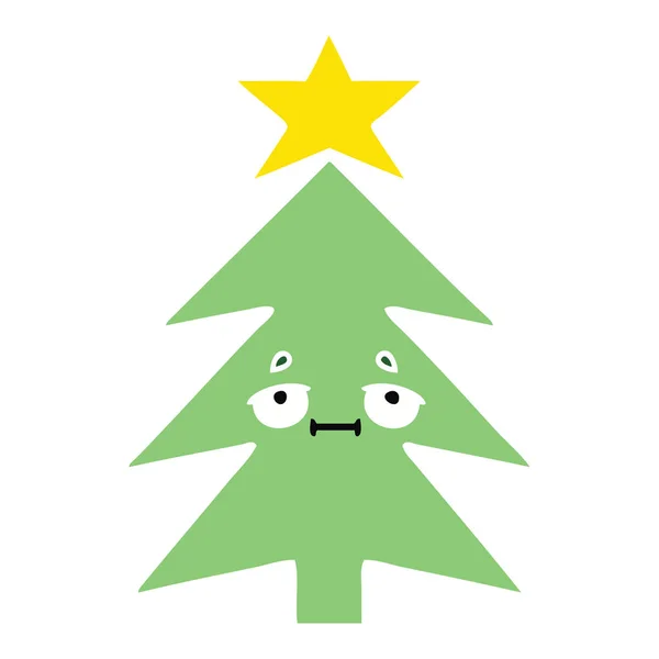 Árbol de Navidad de dibujos animados retro de color plano — Vector de stock