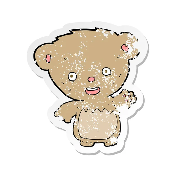 Autocollant Détresse Rétro Ours Peluche Dessin Animé Agitant — Image vectorielle