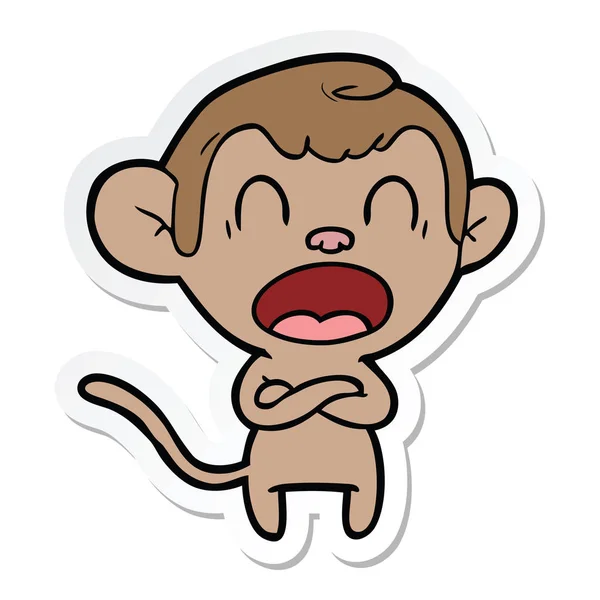 Sticker Shouting Cartoon Monkey — Stock Vector