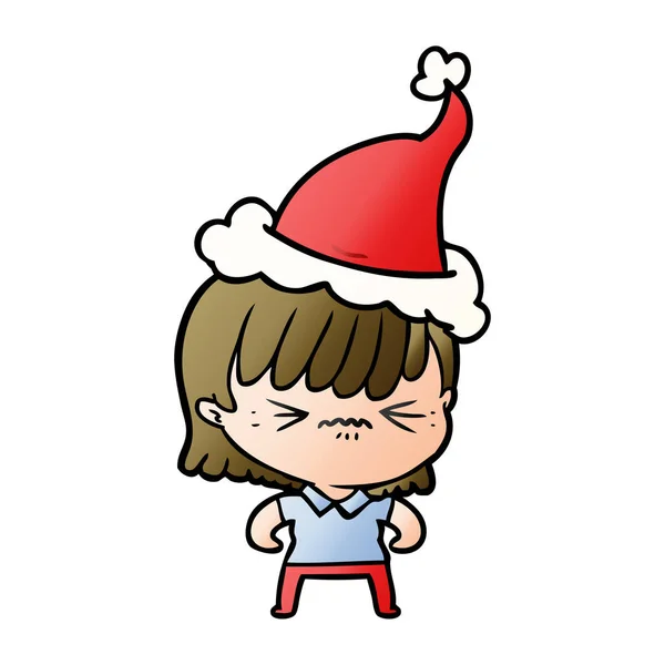 Genervt Handgezeichnete Gradienten Karikatur Eines Mädchens Mit Weihnachtsmütze — Stockvektor