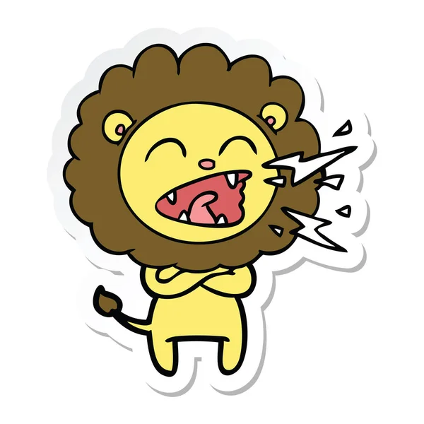 Pegatina de un león rugiente de dibujos animados — Vector de stock