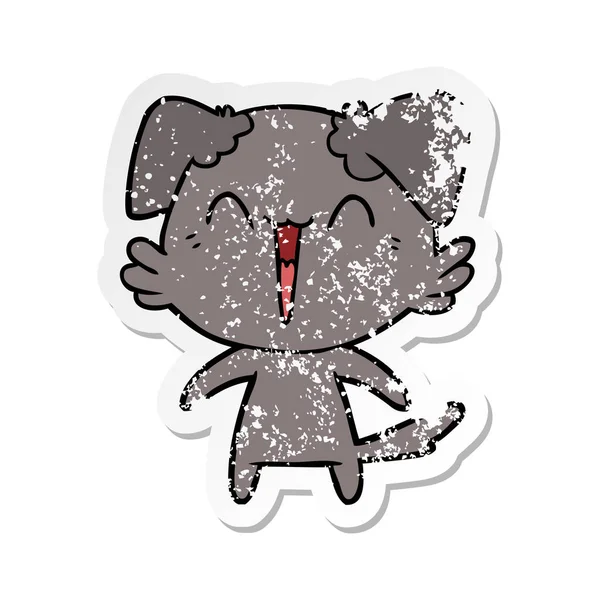 Distressed Sticker Happy Little Dog Cartoon — Stock Vector