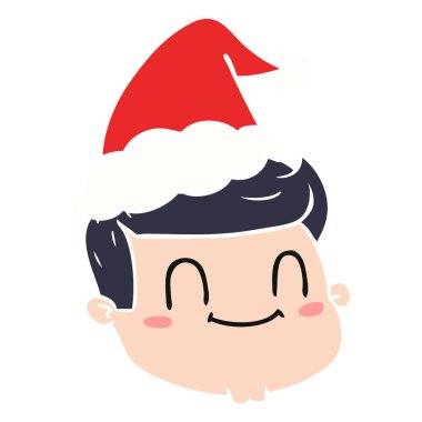Noel Baba şapkası giyen bir erkek yüzü düz renkli çizimi