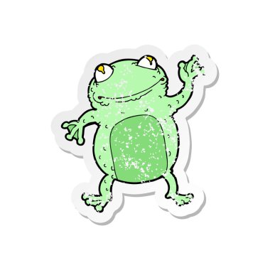 bir çizgi film kurbağa Retro sıkıntılı etiket