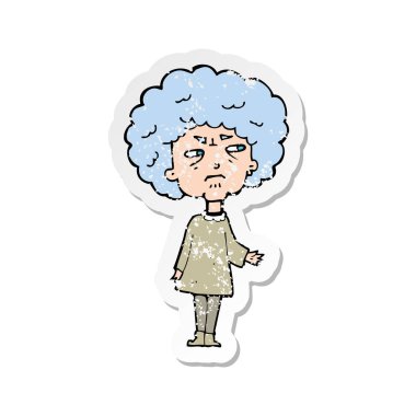 bir çizgi film yaşlı kadın Retro sıkıntılı etiket