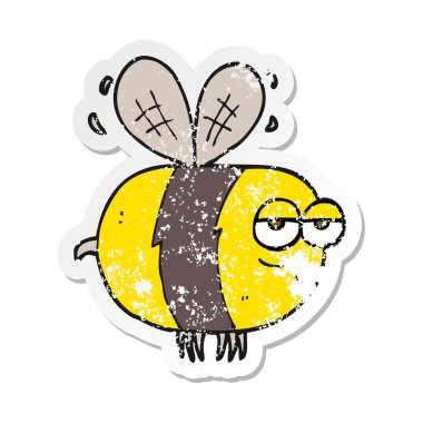 bir çizgi film mutsuz arı Retro sıkıntılı etiket