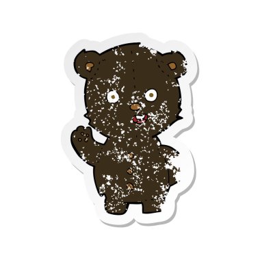 sevimli çizgi siyah ayı Retro sıkıntılı etiket