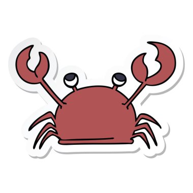 ilginç bir el etiket karikatür mutlu Yengeç çizilmiş