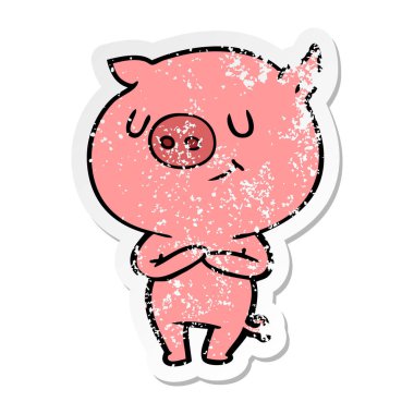 mutlu karikatür domuz bir sıkıntılı etiket