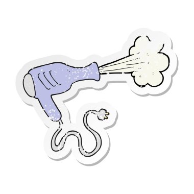 Retro sıkıntılı etiket bir karikatür saç kurutma makinesi