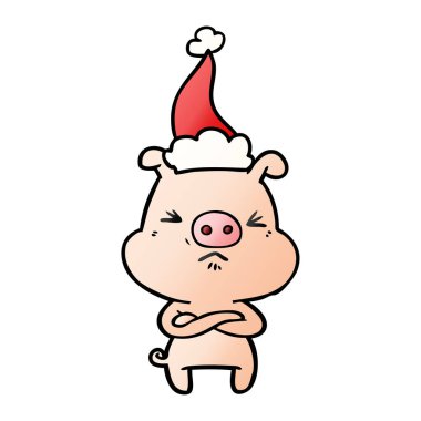 el çizilen kızgın domuz Noel Baba şapkası giyen bir degrade çizgi film