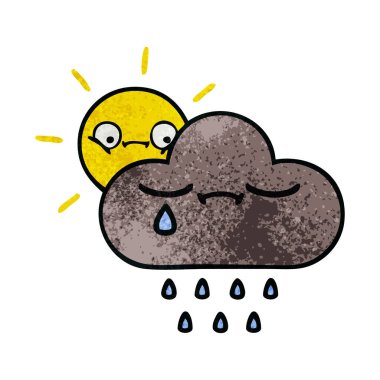 Retro grunge doku karikatür fırtına bulutu ve güneş