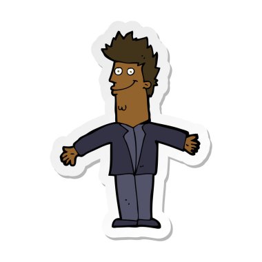 karikatür mutlu bir adam Kollarını açarak etiket