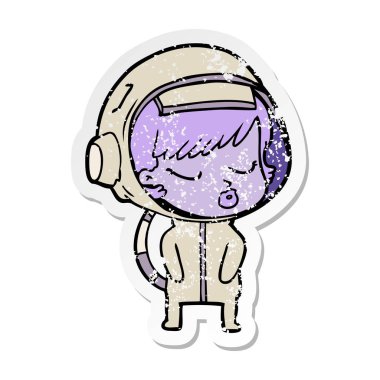 bir çizgi film güzel astronot kızın sıkıntılı etiket