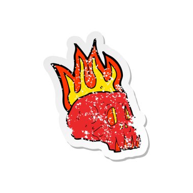 bir çizgi film yanan kafatası Retro sıkıntılı etiket