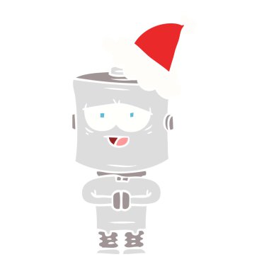 Noel Baba şapkası giyen bir robot düz renkli çizimi
