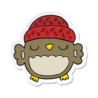 sevimli çizgi baykuş şapkalı etiket