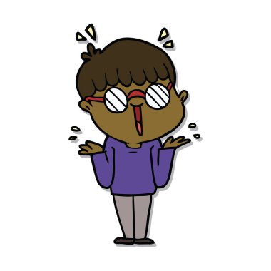 gözlük takan bir çizgi film çocuk etiket