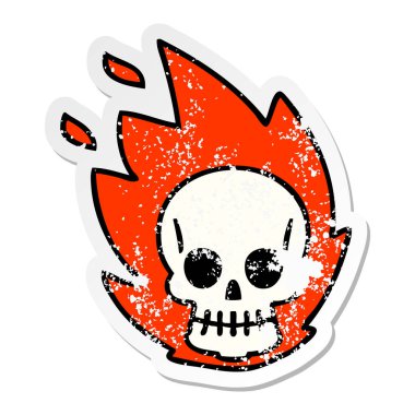 ilginç bir el sıkıntılı etiket karikatür kafatası çizilmiş