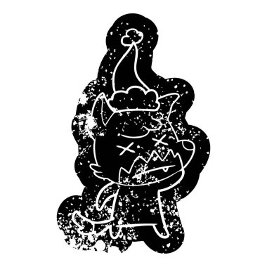 Noel Baba şapkası giyen ölü tilki çizgi film sıkıntılı simgesi